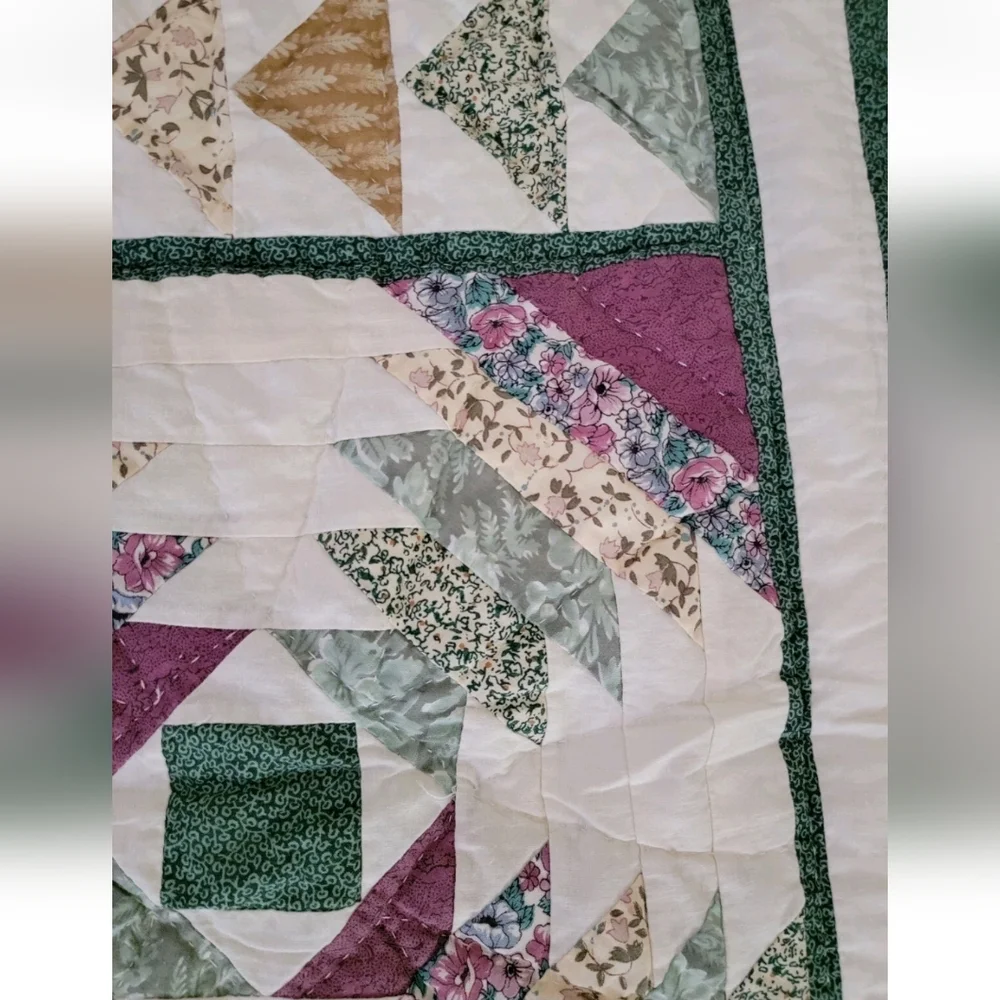 Quilt Patchwork Vintage Quilted Pillow Case Set Of 2 24×30 Green & Purple